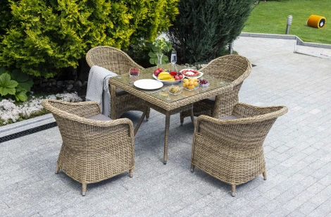 Обеденная группа из искусственного ротанга, цвет соломенный 4SIS Фредо FC4T-5-SET