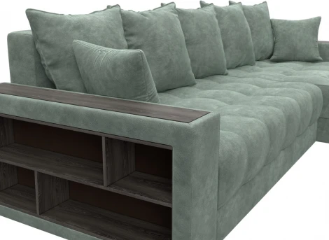 Диван угловой с декором и полкой Лига-050 НПБ Лига Диванов (Велюр) арт.128599