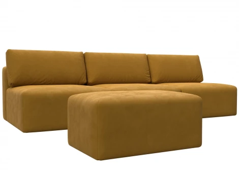 Диван прямой модульный с пуфом Лига-060 НПБ Лонг (ЛДСП,Брус,Фанера/Пластик/Велюр/Желтый) Лига Диванов 129488