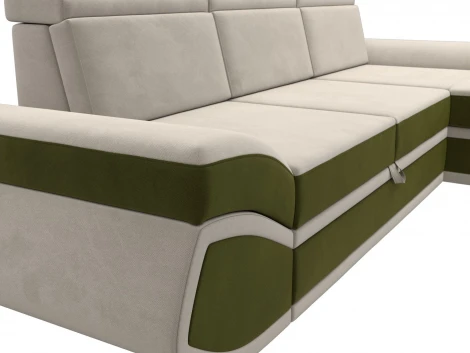 Диван угловой Лига-032 правый угол (Бежевый,Зеленый/Микровельвет) Лига Диванов арт.121649