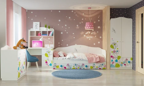 Стол письменный "Цветы", Белый шёлк МАМА Цветы 102056