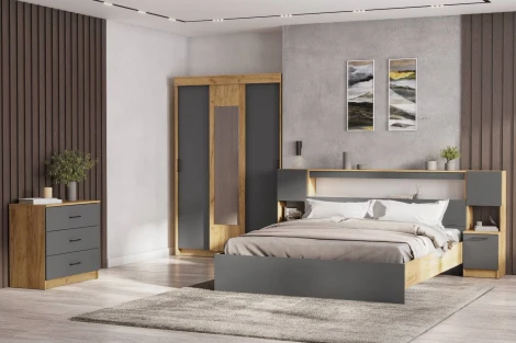 Комод Арника Вена КМ 101, Дуб золотой, Графит серый