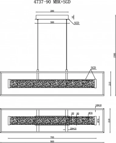 Подвесной светильник iLedex Look 4737-90 MBK+SGD (220V, пульт управления, на проводе)