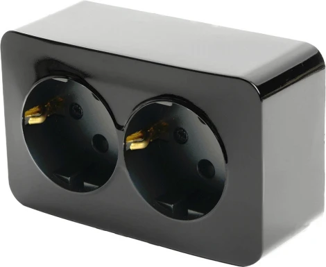 Розетка двойная с заземлением (черный) Stekker София 49316