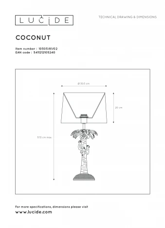Интерьерная настольная лампа Lucide Extravaganza Coconut 10505/81/02
