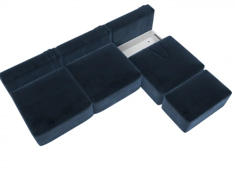 Диван прямой модульный с пуфом Лига-060 НПБ Лонг (ЛДСП,Брус,Фанера/Пластик/Велюр/Синий) Лига Диванов 129476