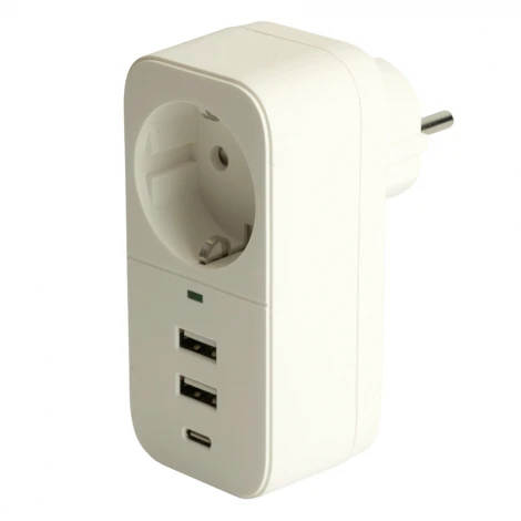 Сетевой фильтр одноместный с заземлением 2хUSB Type A+C (белый) Stekker Nova 50142