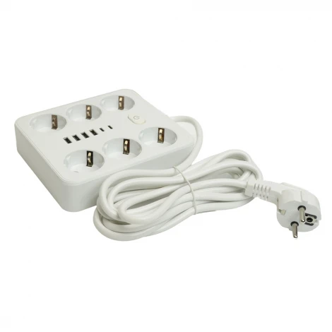 Удлинитель 6-и местный 4хUSB Type-A + 2хUSB Type-C 3 метра (белый) Stekker Home plus 49982