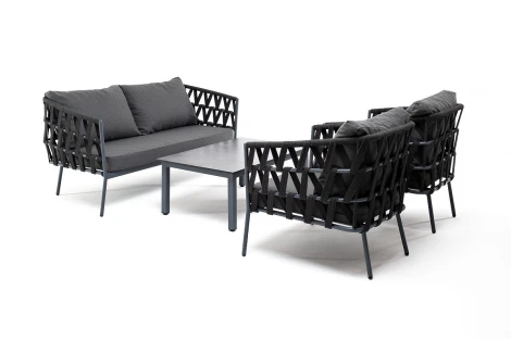 Лаунж-зона 4-местная плетеная из роупа (веревки), каркас алюминиевый серый, роуп темно-серый 4SIS Диего DIES2C2TJ-4-SET D-gray