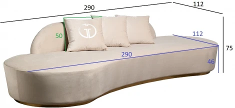 Диван Lea трехместный, велюр кремовый 290*112*75см Garda Decor арт.87YY-DIV2262