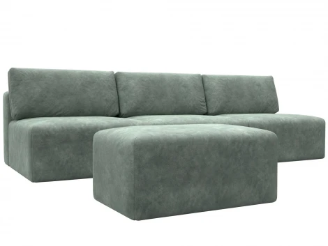 Диван прямой модульный с пуфом Лига-060 НПБ Лонг (ЛДСП,Брус,Фанера/Пластик/Велюр/Зеленый) Лига Диванов 129490