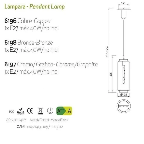 Подвесной светильник Mantra Jarras 6197 (220V, на проводе)