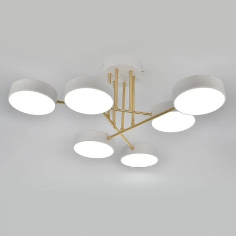 Потолочная люстра на штанге с таймером Escada Rune 10262/6LED 78Вт, с ПДУ, металл/акрил, белый/золото (220V)