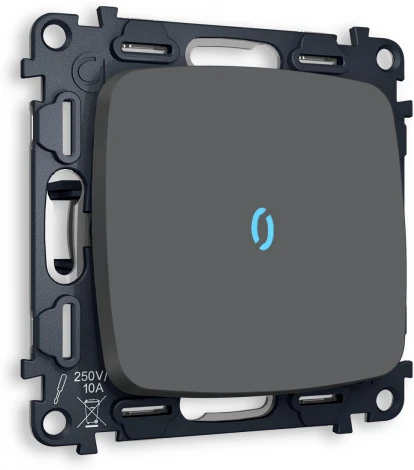 Комплект механизма Ambrella Volt 1-клавишного проходного выключателя с подсветкой 10000K OMEGA MO902040 Графит мягкое касание QUANT