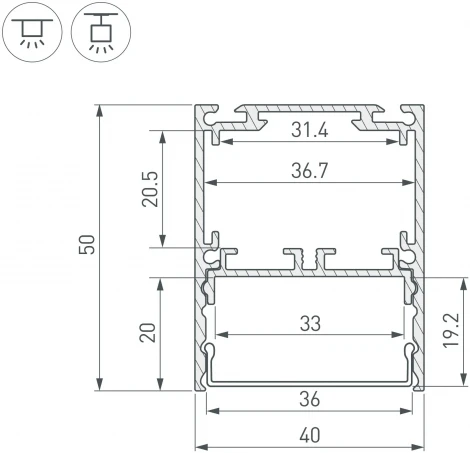 Профиль SL-LINE-4050-3L-2000 ANOD (Arlight, Алюминий) 044666