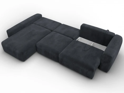 Диван угловой Лига-066 НПБ Лонг угол левый (ЛДСП,Фанера,Брус,Велюр/Темно-серый) Лига Диванов 131229L