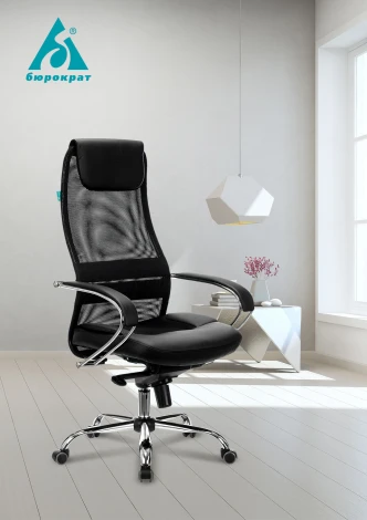 Кресло руководителя Бюрократ CH-609SL черный TW-01 TW-11 эко.кожа/сетка с подголов. крестовина металл хром