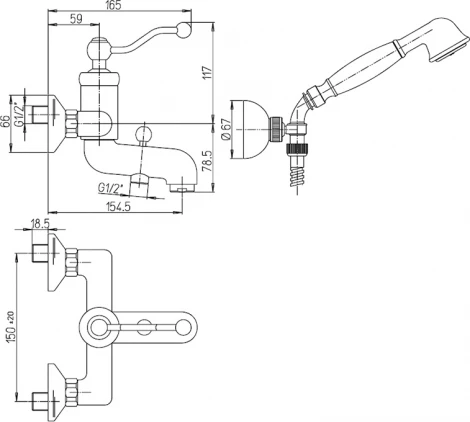 Смеситель Paini Duomo 88OP105 для ванны с душем