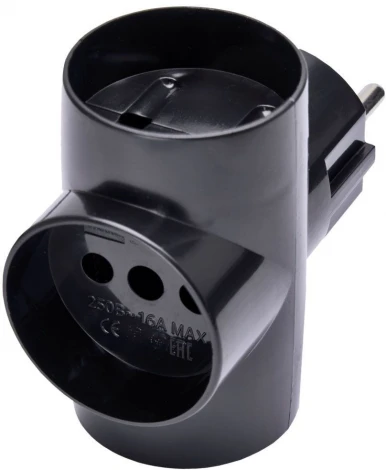 Разветвительна 3 гнезда без заземления (черный) Stekker 39001