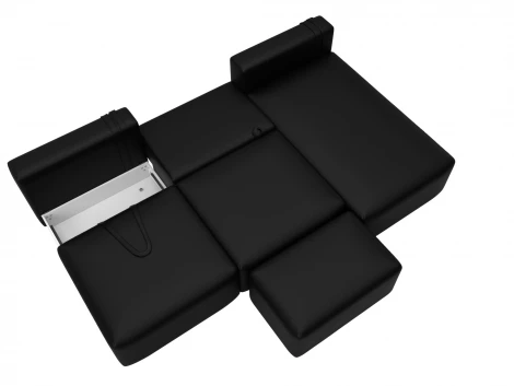 Диван угловой модульный с пуфом Лига-060 НПБ Лонг угол универсальный (ЛДСП,Брус,Фанера/Пластик/Экокожа/Черный) Лига Диванов 130070