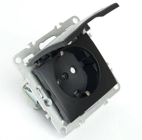 Розетка с заземлением защитной крышкой и шторками (черный) Stekker Эрна 49156