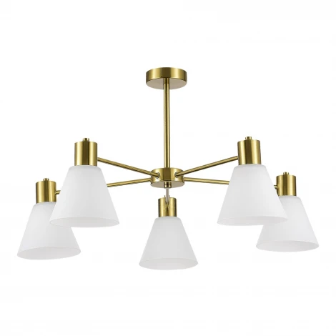 Потолочная люстра на штанге Evoluce Arki SLE1561-302-05 Латунь/Белый E27 5*60W