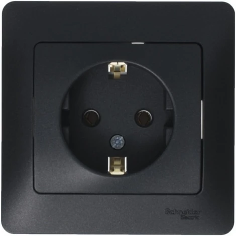 Розетка встраиваемая с заземлением (антрацит) Systeme Electric Glossa GSL000742