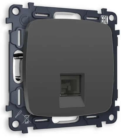 Комплект механизма Ambrella Volt телефонной розетки OMEGA MO912030 Графит мягкое касание RJ-11(4P4C) с защитной шторкой QUANT