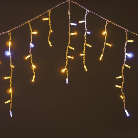 Гирлянда Бахрома 3,1 x 0,5 м желтая с мерцанием белого диода 220В, 120 LED, провод белый каучук, IP65 Laitcom LL120BLW-8-2Y