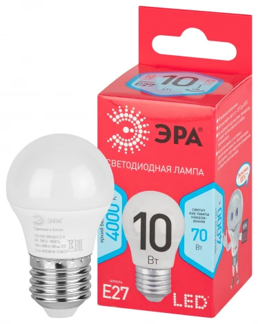 Лампочка светодиодная E27 10W ЭРА LED P45-10W-840-E27 R