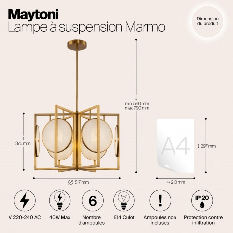 Потолочная люстра на штанге Maytoni Marmo MOD099PL-06G (220V)