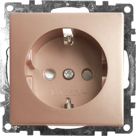Розетка с заземлением и шторками (шампань) Stekker Катрин 39596