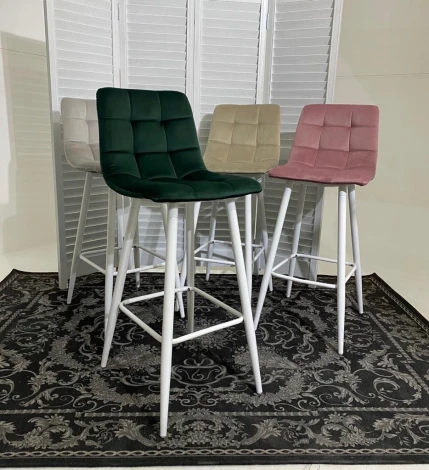 Барный стул M-City LECCO UF910-14 DARK GREEN, велюр/белый каркас