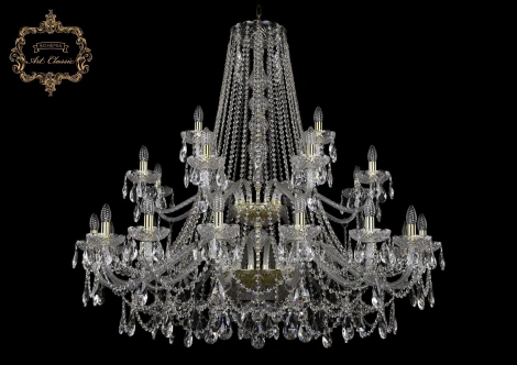 Подвесная большая люстра Art Classic 11.25 11.25.16+8+4.460.2d.Gd.Sp (220V, хрусталь, на цепи, подсвечник, свеча)