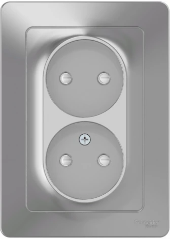 Розетка встраиваемая двойная без заземления со шторками (алюминий) Systeme Electric Blanca BLNRS000123