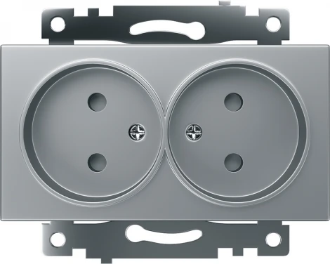 Розетка двойная без заземления со шторками (серебро) Stekker Катрин 39583