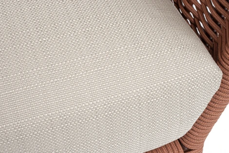 "Фиджи" кресло плетеное из роупа, каркас алюминий коричневый (RAL8016) муар, роуп красный (8372) круглый tex, ткань Mossle бежевая 4SIS FID-A-002 RAL8016 Mua T-red8372(beige160)