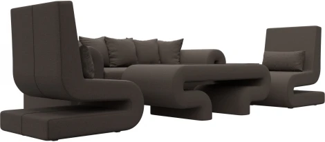 Набор Волна-2 (стол, диван, 2 кресла) (Коричневый/Рогожка) Лига Диванов арт.125328