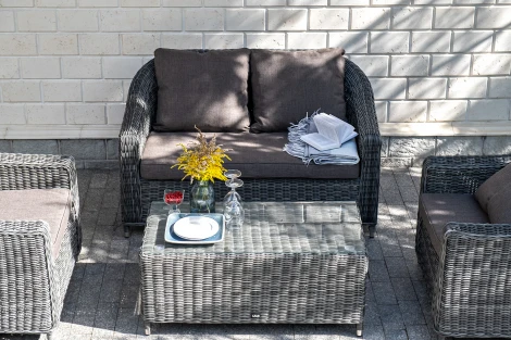 Диван из искусственного ротанга двухместный, цвет графит 4SIS Кон Панна YH-C2808W graphite