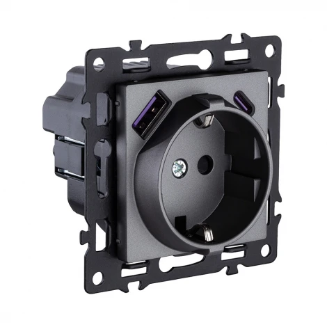 Розетка штепсельная SCHUKO 16A/250 В с USB A+C 20W, серый Kollinger Asthetik AS-016GY