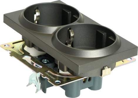 Розетка двойная с заземлением и шторками (графит) Stekker Катрин 49425