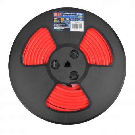 Светодиодная гибкая герметичная лента Neon 15 м. Neon ULS-N11-2835-120LED/m-8mm-IP67-DC24V-10W/m-15M-RED катушка в герметичной упаковке