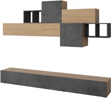 Тумба под ТВ TROMEN TV UNIT LEVE (ЛДСП,Пластик,ЛДСП/Черный,Дуб) арт.LEV00555