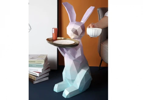 Большая статуэтка-столик Заяц с подносом сиреневая с голубым MY iNTERNO MY-D121