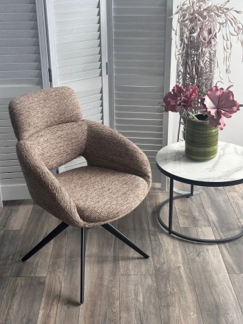 Стул АРНЭ (ARNE) 360 град, цвет КОРИЧНЕВЫЙ EYELASH -171, фактурный шенилл / ЧЕРНЫЙ каркас, ®DISAUR M-City 64833