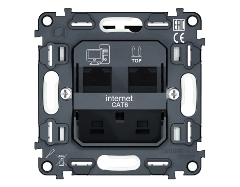 Механизм компьютерной двойной Ethernet RJ-45 розетки с автоматической защитной шторкой встраиваемый (серый) Ambrella Volt QUANT VM189