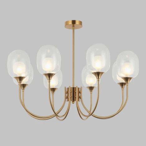 Потолочная люстра Wi-Fi большая на штанге Eurosvet Spritz 70217/8 латунь (220V, управление смартфоном, голосовое управление, умный дом - Minimir Home, Алиса, Маруся, Салют)