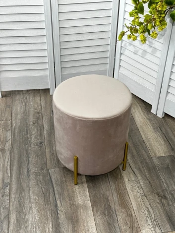 Пуф для гостиной ШАРЛЬ круглый Mr27 Бежевый, велюр / золото