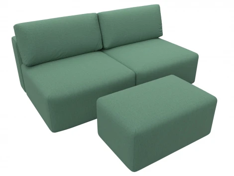 Диван прямой модульный с пуфом Лига-060 НПБ (ЛДСП,Брус,Фанера/Пластик/Рогожка/Зеленый) Лига Диванов 129678