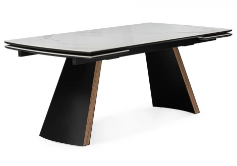 Кухонный стол Woodville Симмонс 180(260)x90 statuario titan gloss / черный / орех дуб монтана